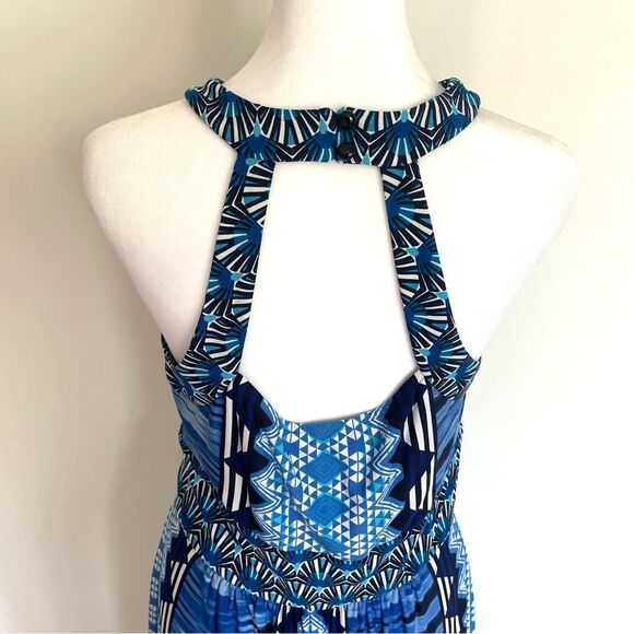 Ronni Nicole Blue Abstract Travel Maxi Dress Stretch Women’s Size 6 - Picture 4 of 10